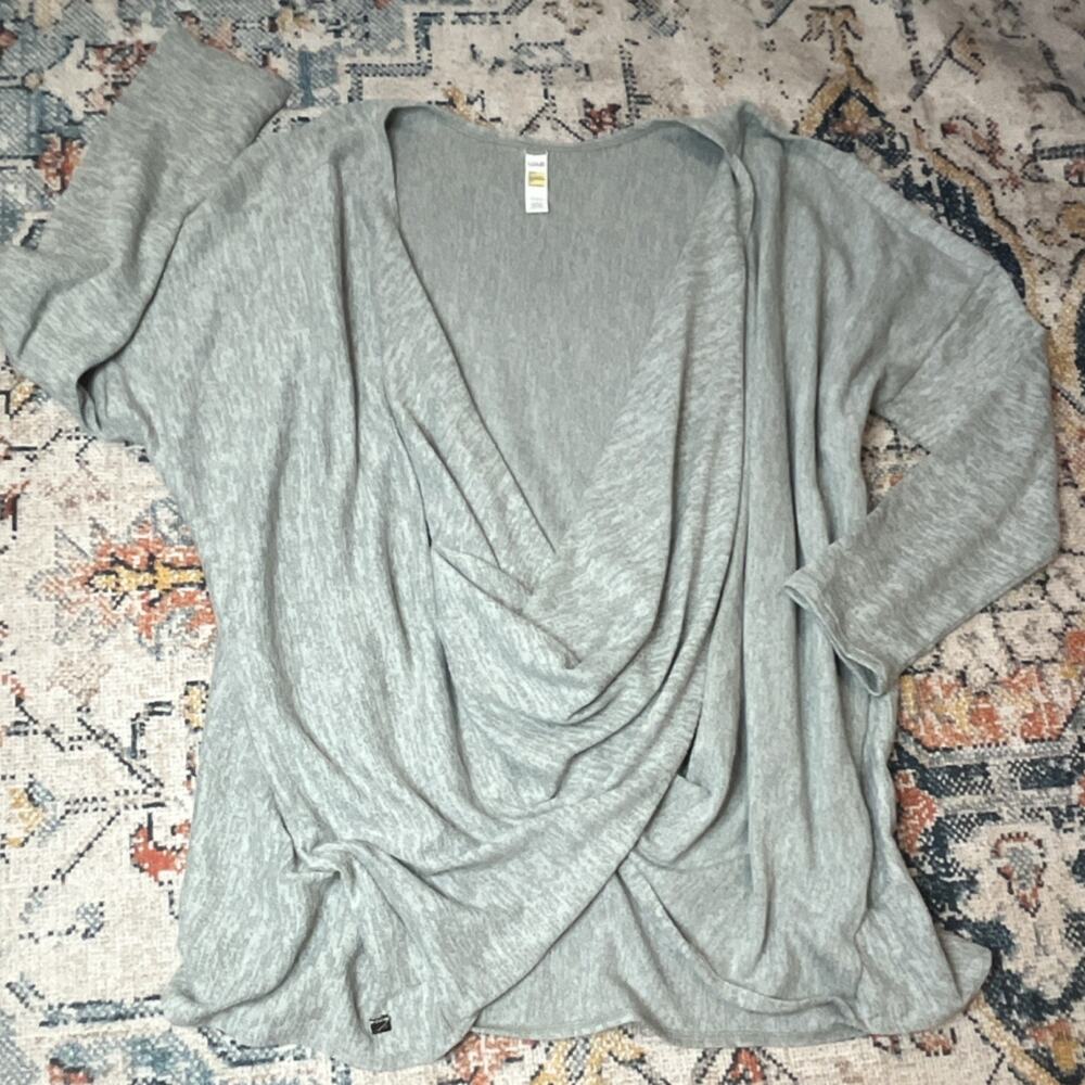 NWOT Lole Gray Knit Solid V-Neck Long Sleeve Draped Wrap Top Women’s XL